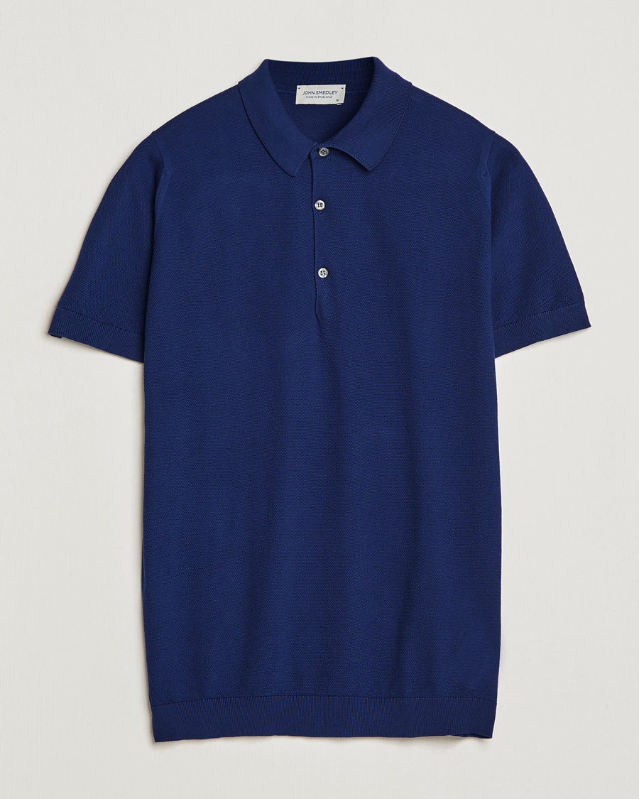 Herre | Pikéer | John Smedley | Roth Structured Pique Marine Blue