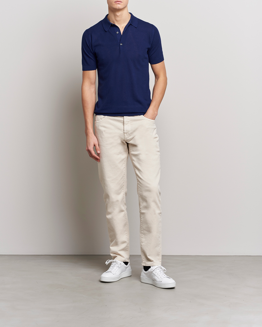 Herre | Pikéer | John Smedley | Roth Structured Pique Marine Blue