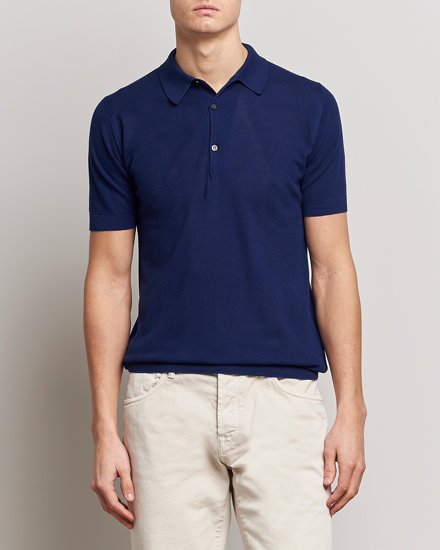 Herre | Pikéer | John Smedley | Roth Structured Pique Marine Blue