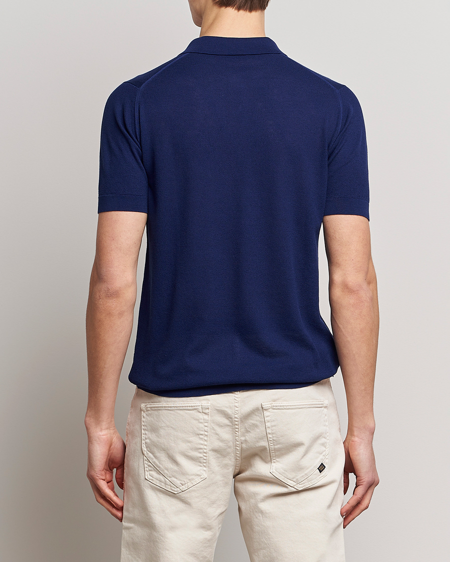 Herre | Pikéer | John Smedley | Roth Structured Pique Marine Blue