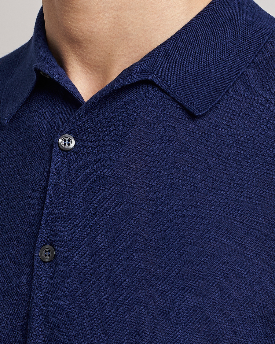 Herre | Pikéer | John Smedley | Roth Structured Pique Marine Blue