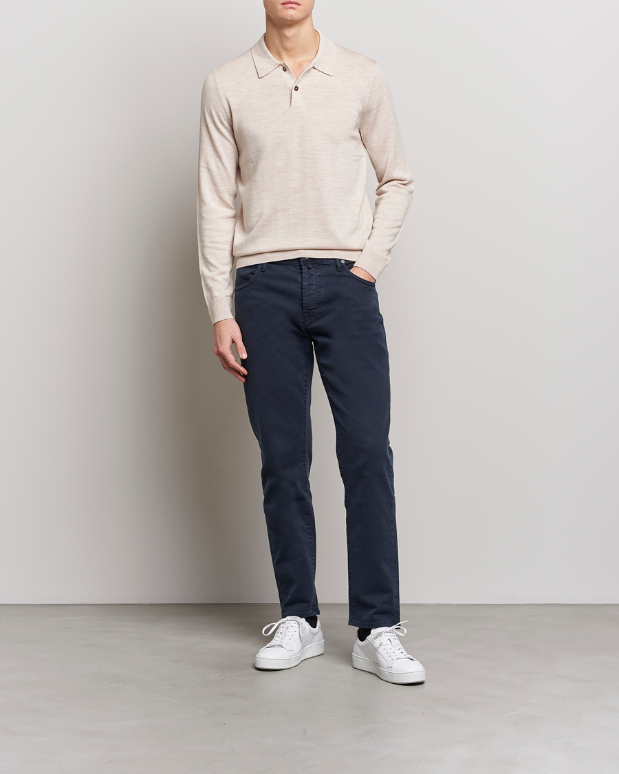 Herre | Gensere | Morris | Merino Knitted Polo Beige