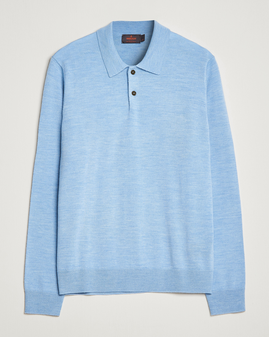 Herre | Gensere | Morris | Merino Knitted Polo Light Blue