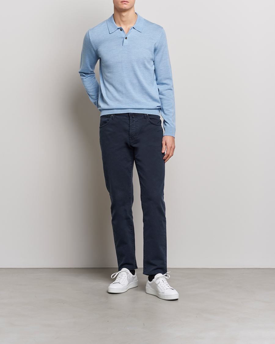 Herre | Gensere | Morris | Merino Knitted Polo Light Blue