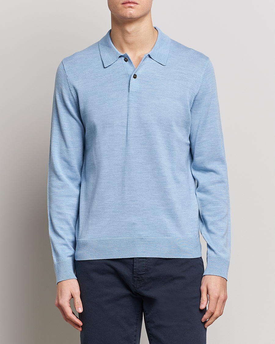 Herre | Gensere | Morris | Merino Knitted Polo Light Blue