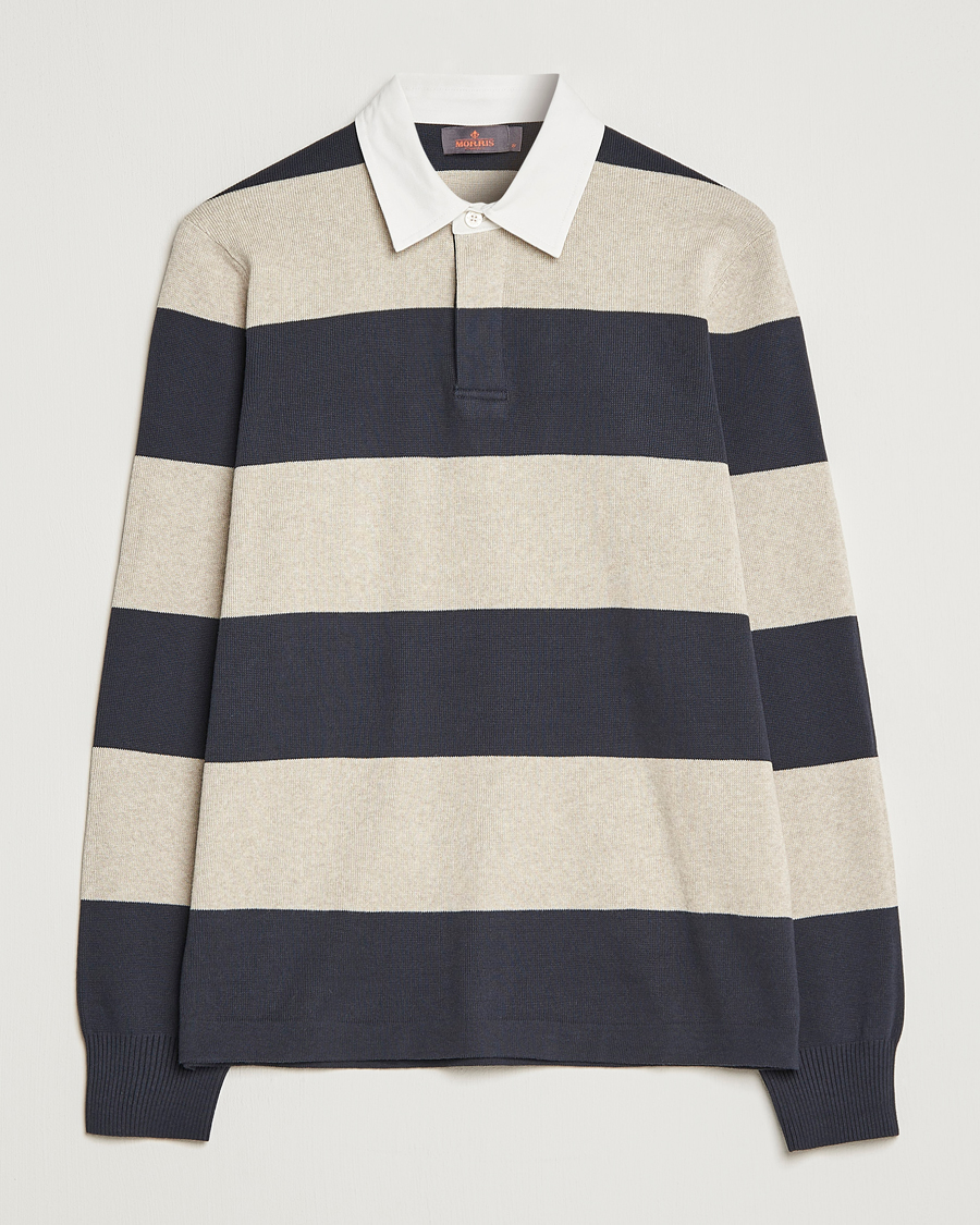 Herre | Gensere | Morris | George Knitted Striped Rugger Grey/Navy