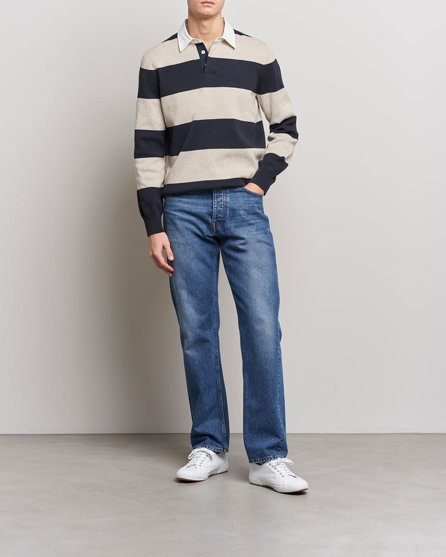 Herre | Gensere | Morris | George Knitted Striped Rugger Grey/Navy