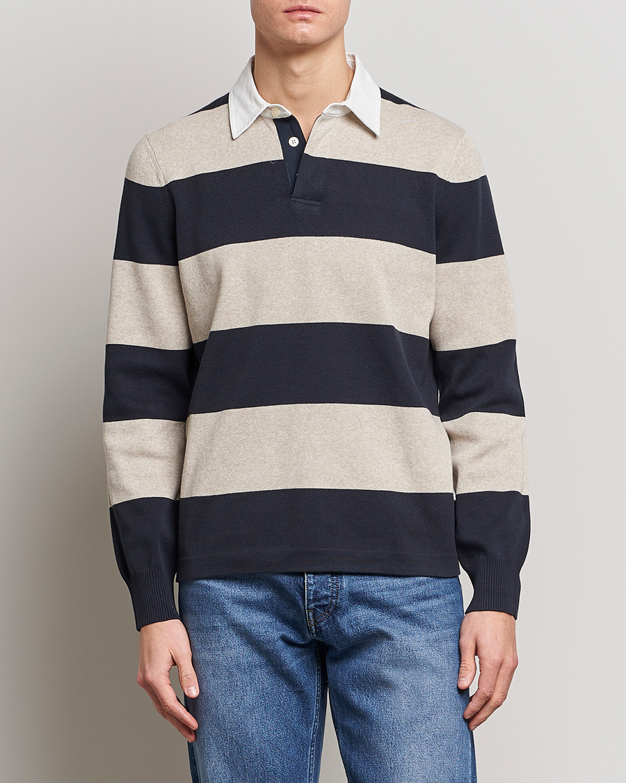 Herre | Gensere | Morris | George Knitted Striped Rugger Grey/Navy