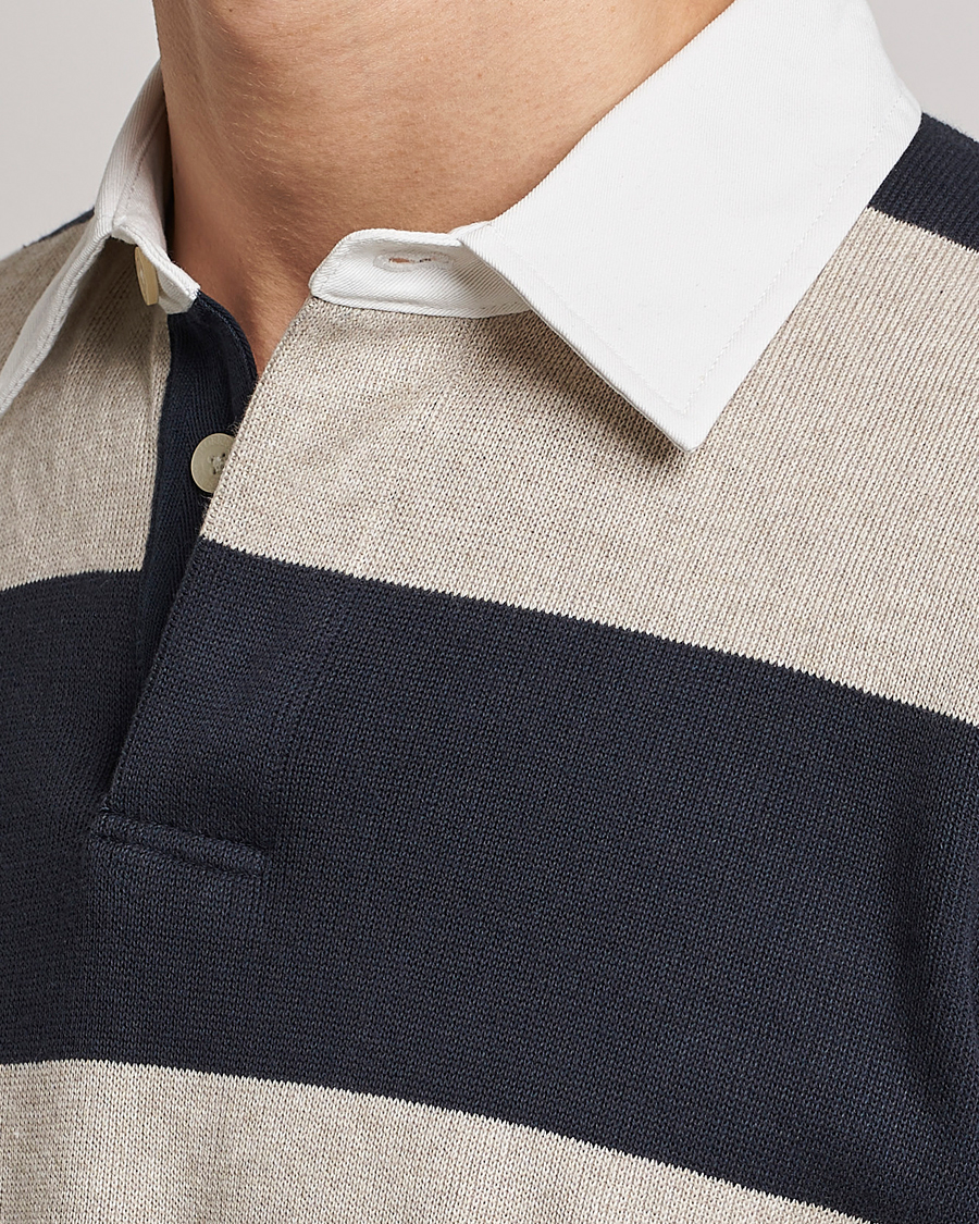 Herre | Gensere | Morris | George Knitted Striped Rugger Grey/Navy