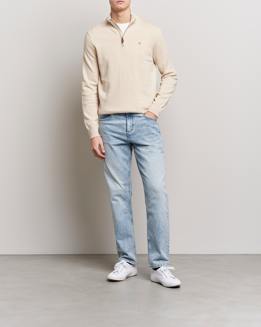 Herre | Gensere | Morris | Harold Cotton/Linen Summer Half Zip Ecru