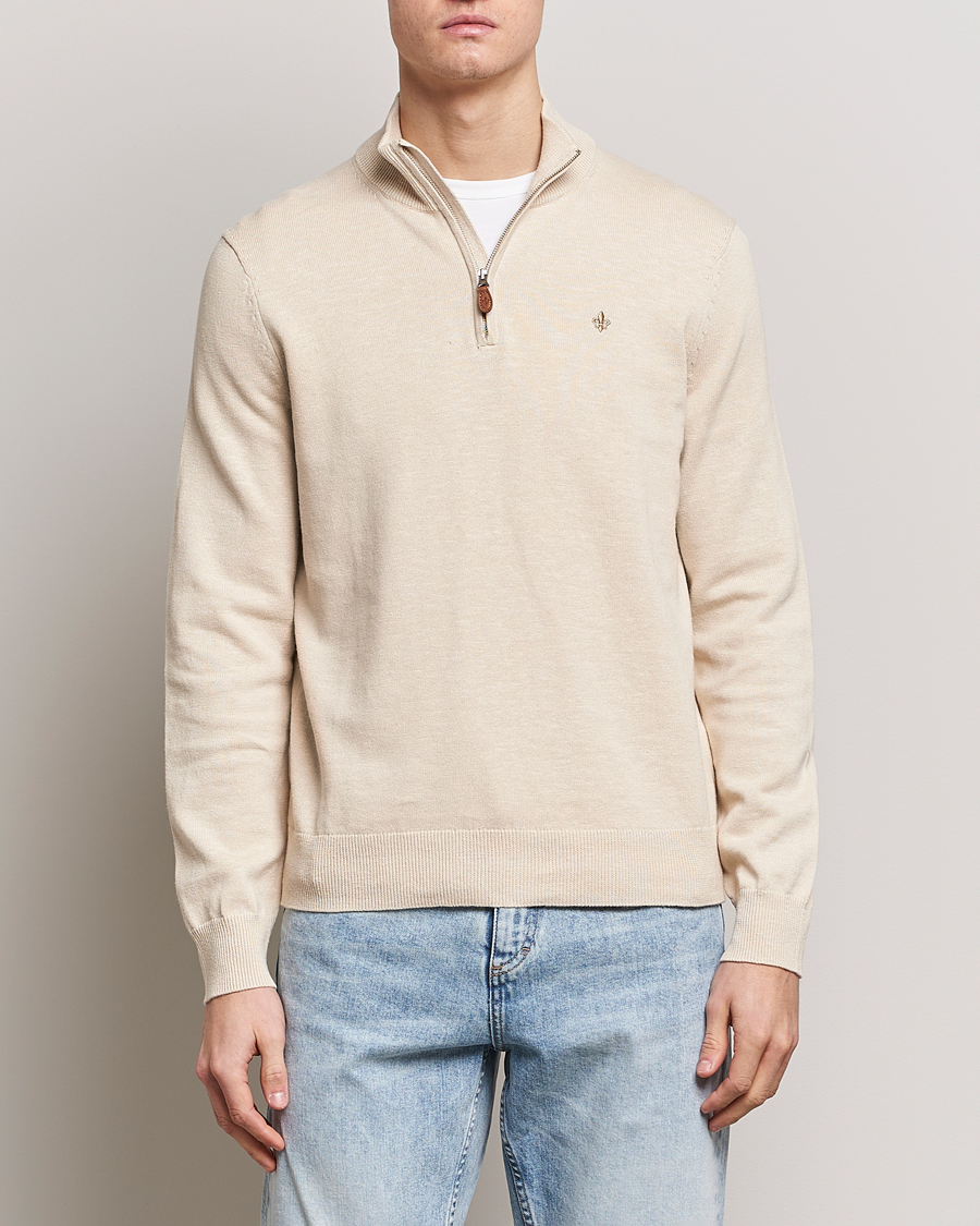 Herre | Gensere | Morris | Harold Cotton/Linen Summer Half Zip Ecru