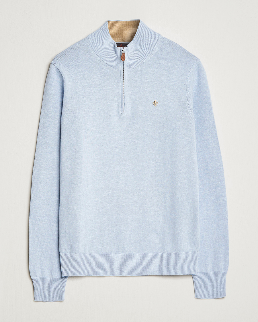 Herre | Gensere | Morris | Harold Cotton/Linen Summer Half Zip Light Blue