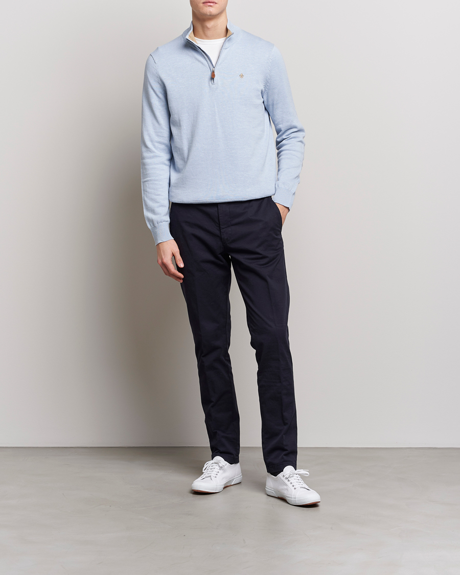 Herre | Gensere | Morris | Harold Cotton/Linen Summer Half Zip Light Blue
