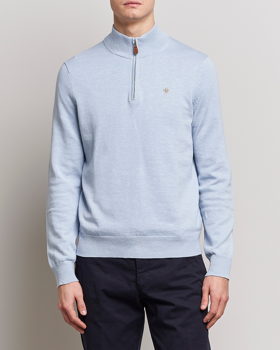 Herre | Gensere | Morris | Harold Cotton/Linen Summer Half Zip Light Blue