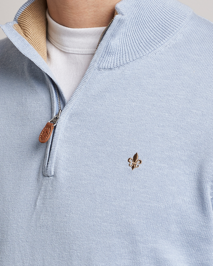 Herre | Gensere | Morris | Harold Cotton/Linen Summer Half Zip Light Blue