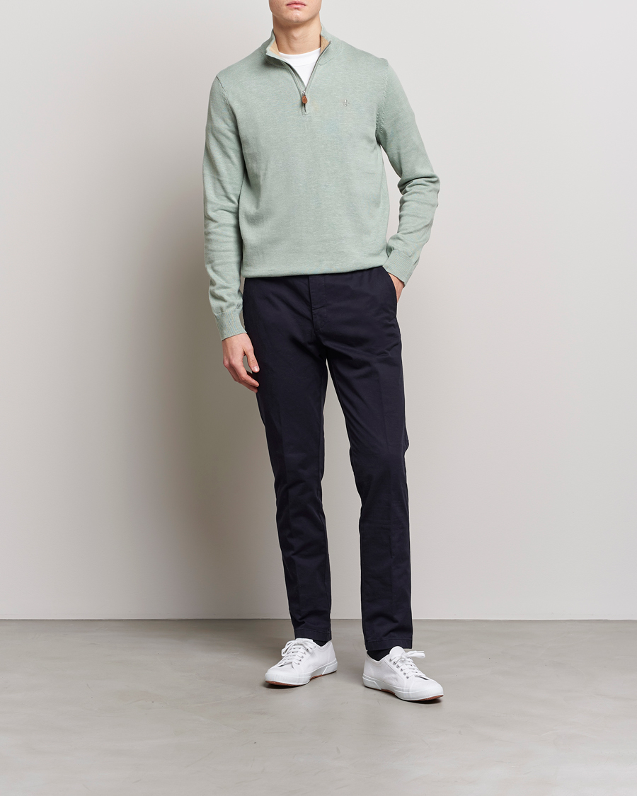 Herre | Gensere | Morris | Harold Cotton/Linen Summer Half Zip Mint Green