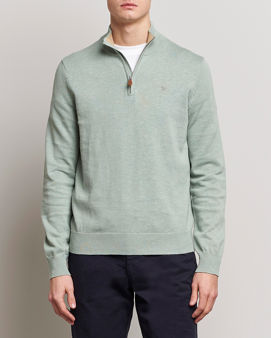 Herre | Gensere | Morris | Harold Cotton/Linen Summer Half Zip Mint Green