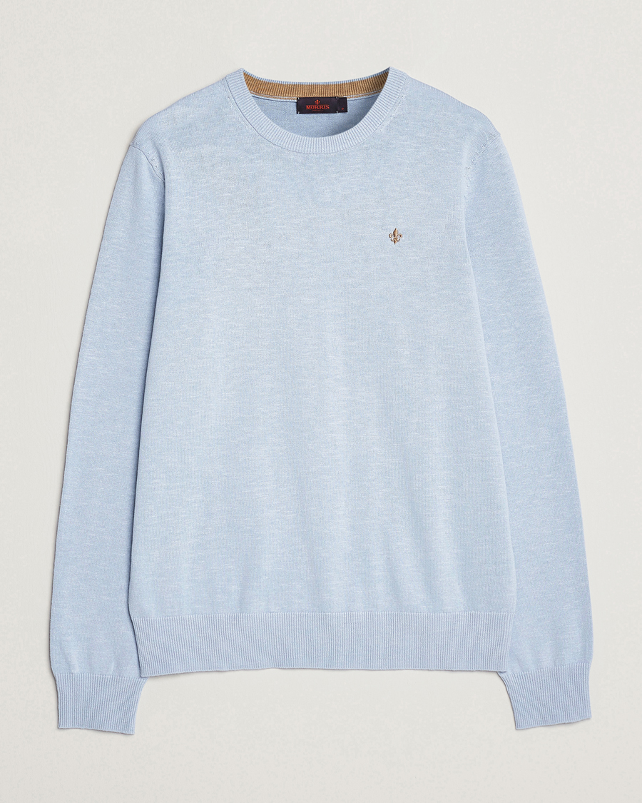 Herre | Gensere | Morris | Harold Cotton/Linen Summer Crew Neck Light Blue