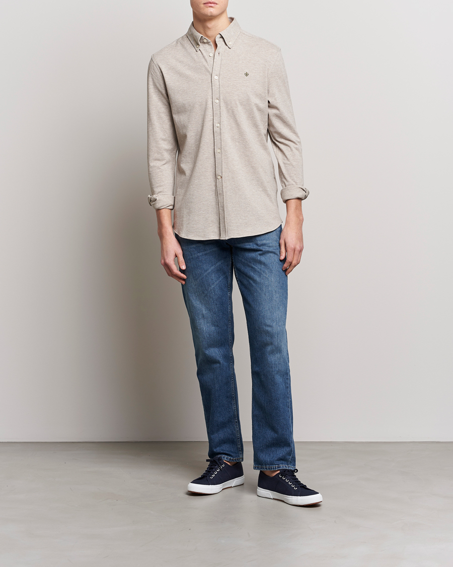 Herre | Skjorter | Morris | Ivory Jersey Button Down Shirt Beige