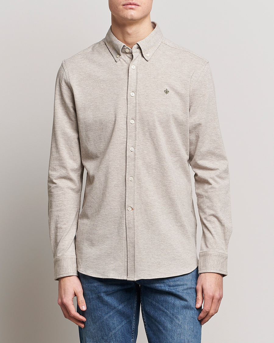 Herre | Skjorter | Morris | Ivory Jersey Button Down Shirt Beige