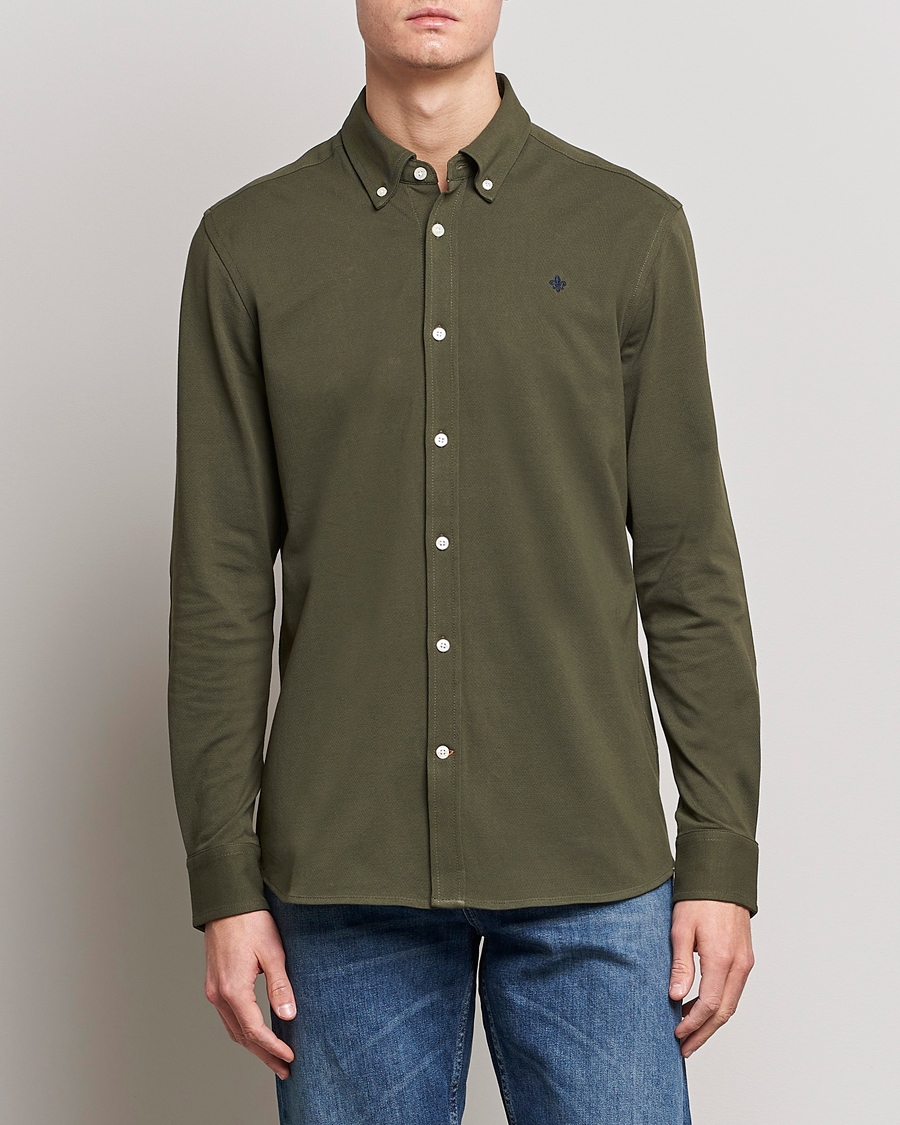 Herre | Pikéskjorter | Morris | Ivory Jersey Button Down Shirt Green