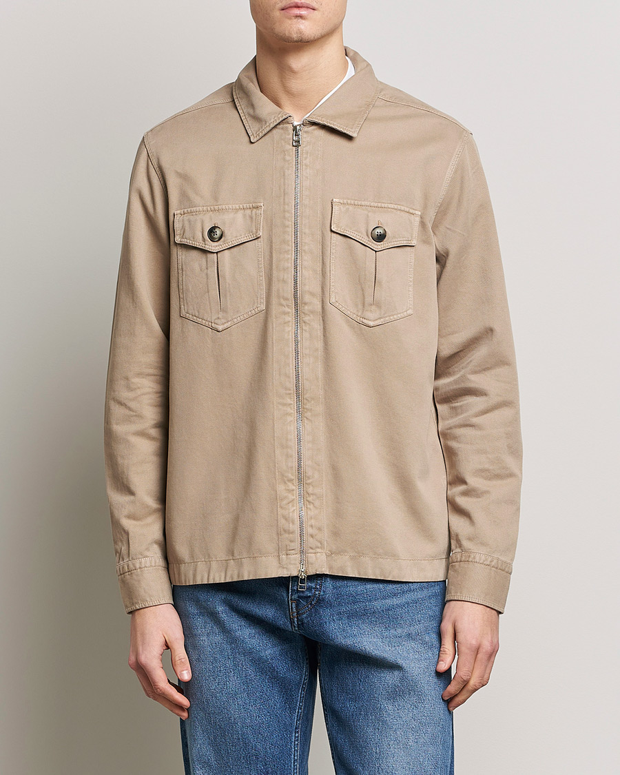 Herre | Skjorter | Morris | Brayden Zip Overshirt Khaki