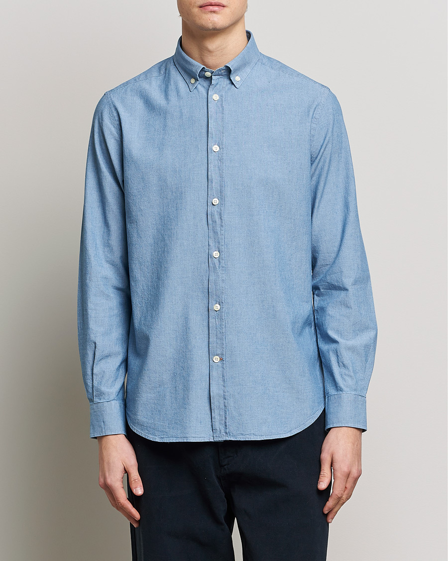 Herre | Overshirts | Morris | John Chambray Button Down Shirt Light Blue