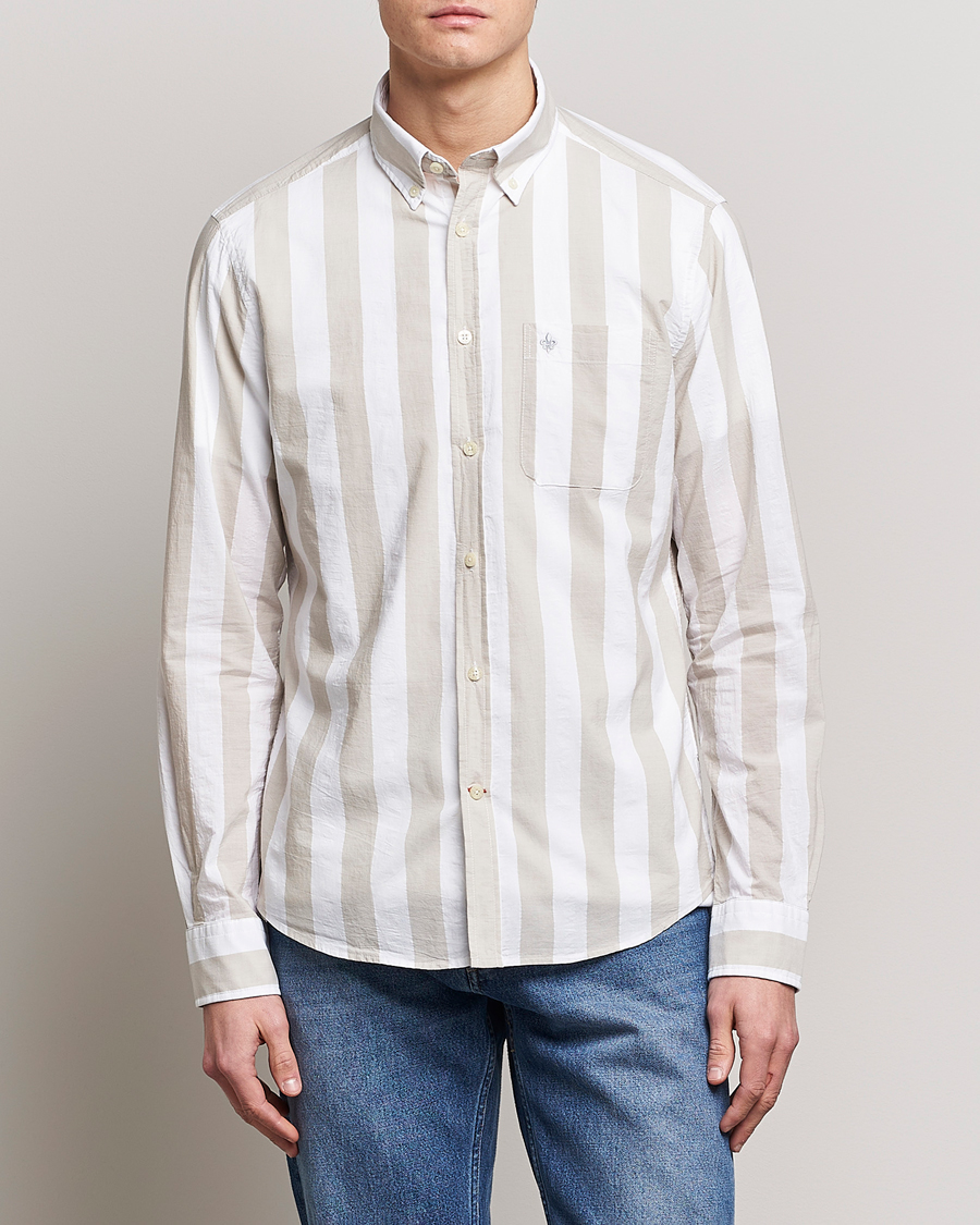 Herre | Casualskjorter | Morris | Cotton Blockstripe Button Down Shirt Khaki/White