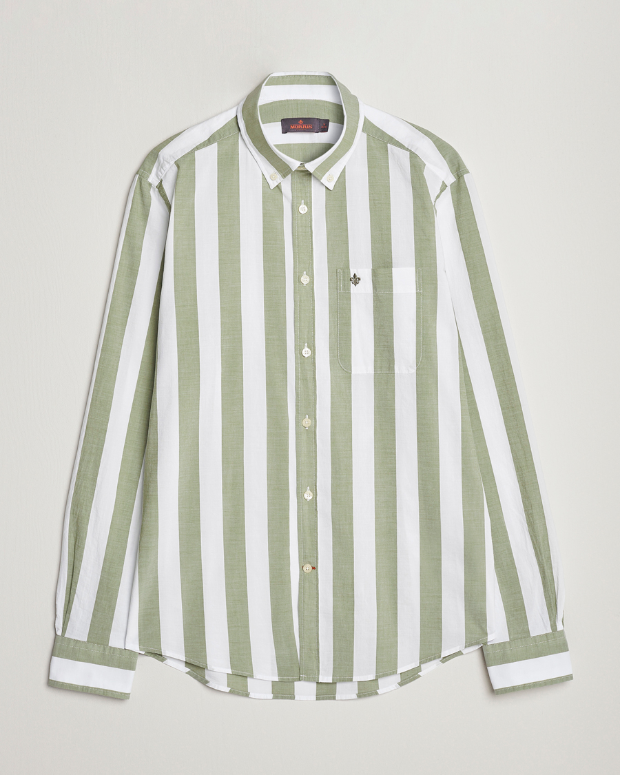 Herre | Skjorter | Morris | Cotton Blockstripe Button Down Shirt Green/White
