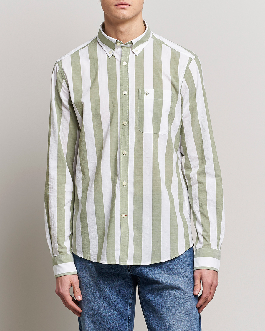 Herre | Skjorter | Morris | Cotton Blockstripe Button Down Shirt Green/White