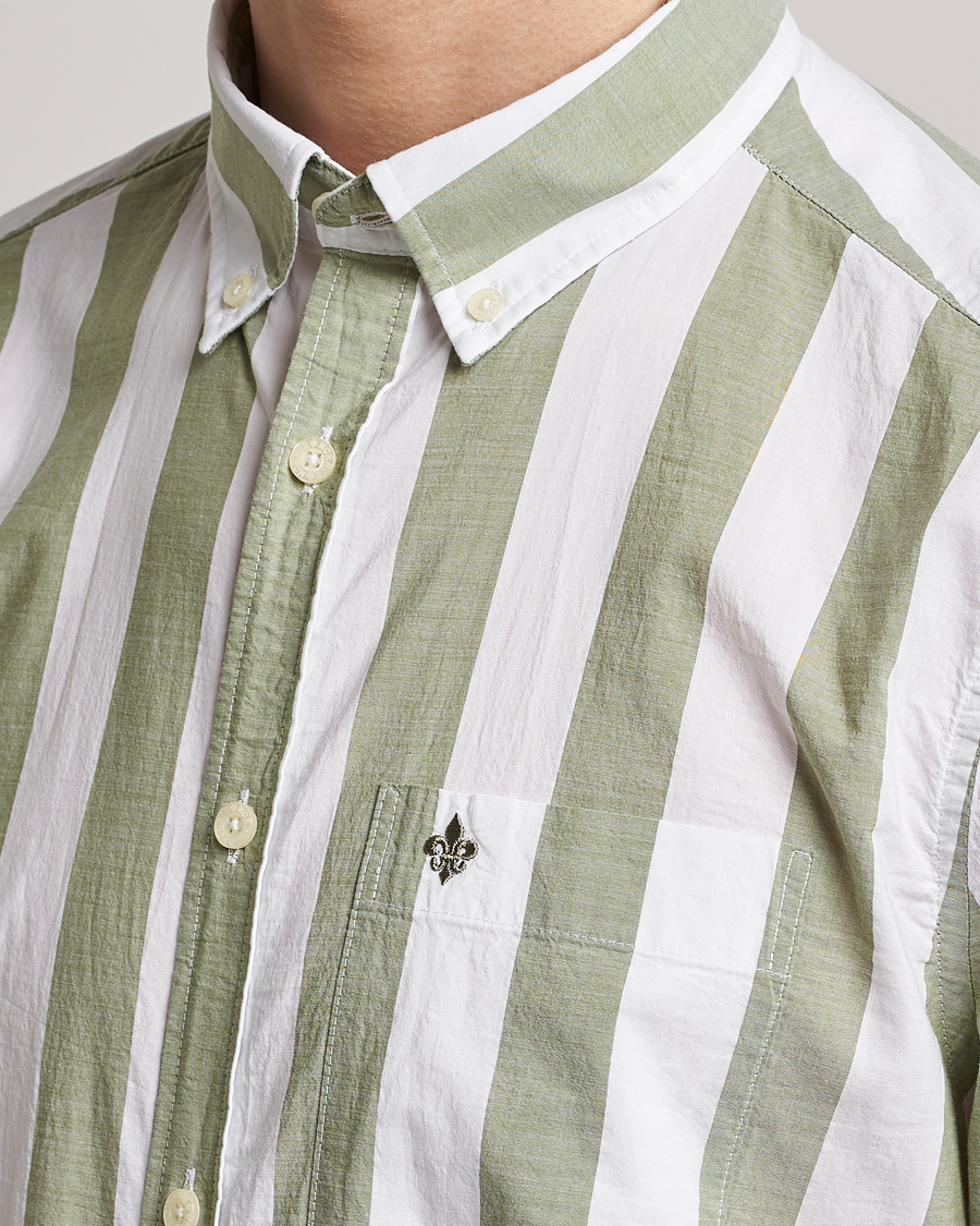 Herre | Skjorter | Morris | Cotton Blockstripe Button Down Shirt Green/White