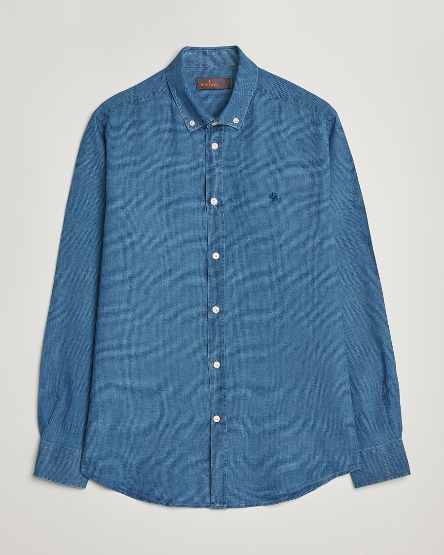 Herre | Skjorter | Morris | Cotton /Linen Indigo Button Down Shirt Medium Blue