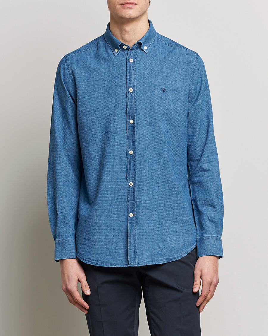 Herre | Skjorter | Morris | Cotton /Linen Indigo Button Down Shirt Medium Blue