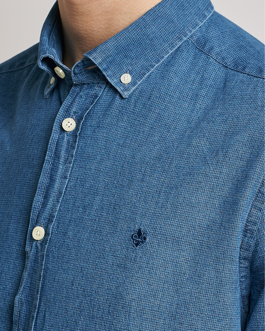 Herre | Skjorter | Morris | Cotton /Linen Indigo Button Down Shirt Medium Blue