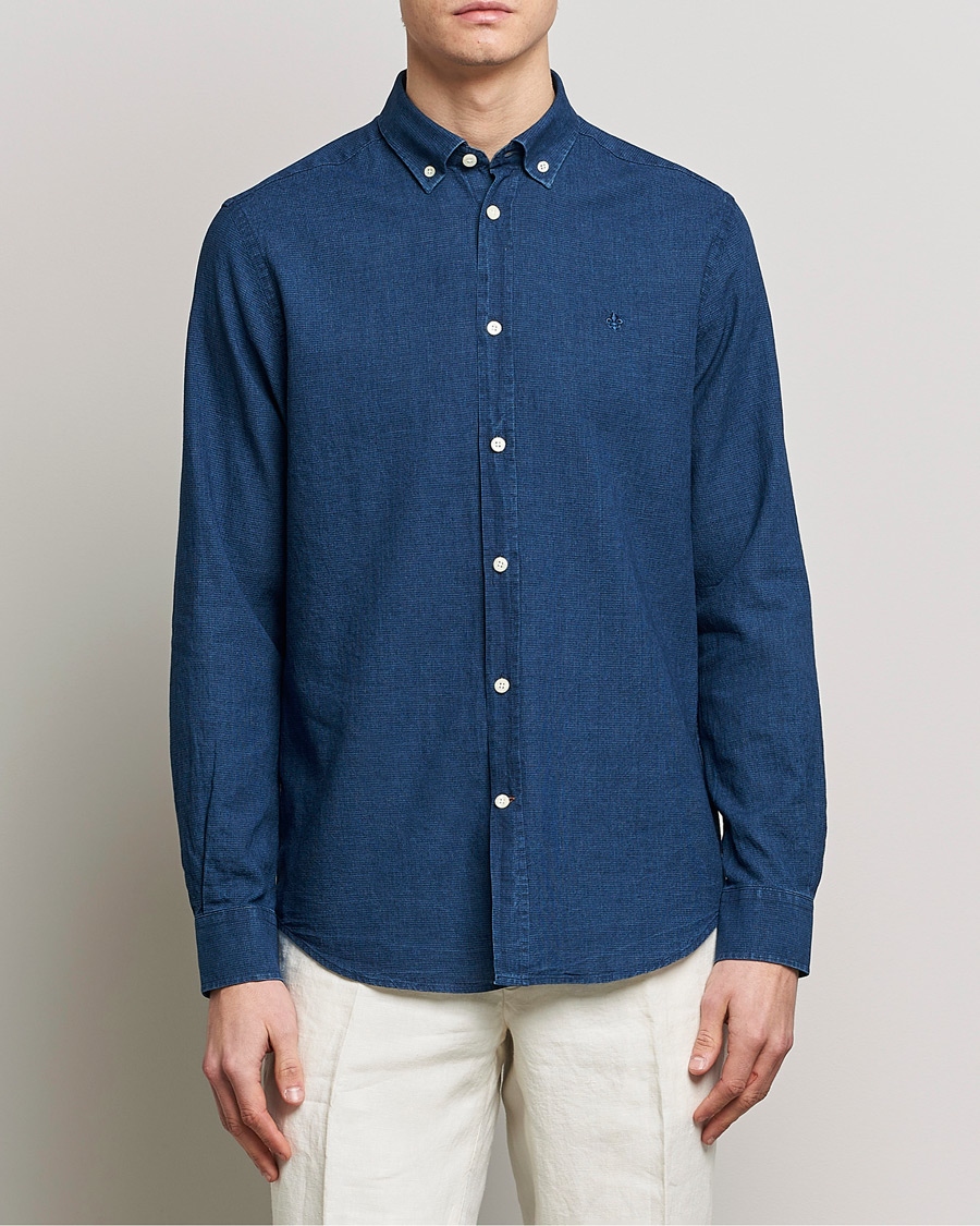 Herre |  | Morris | Cotton /Linen Indigo Button Down Shirt Dark Blue