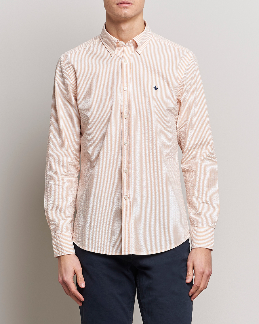 Herre | Skjorter | Morris | Seersucker Button Down Shirt Orange/White