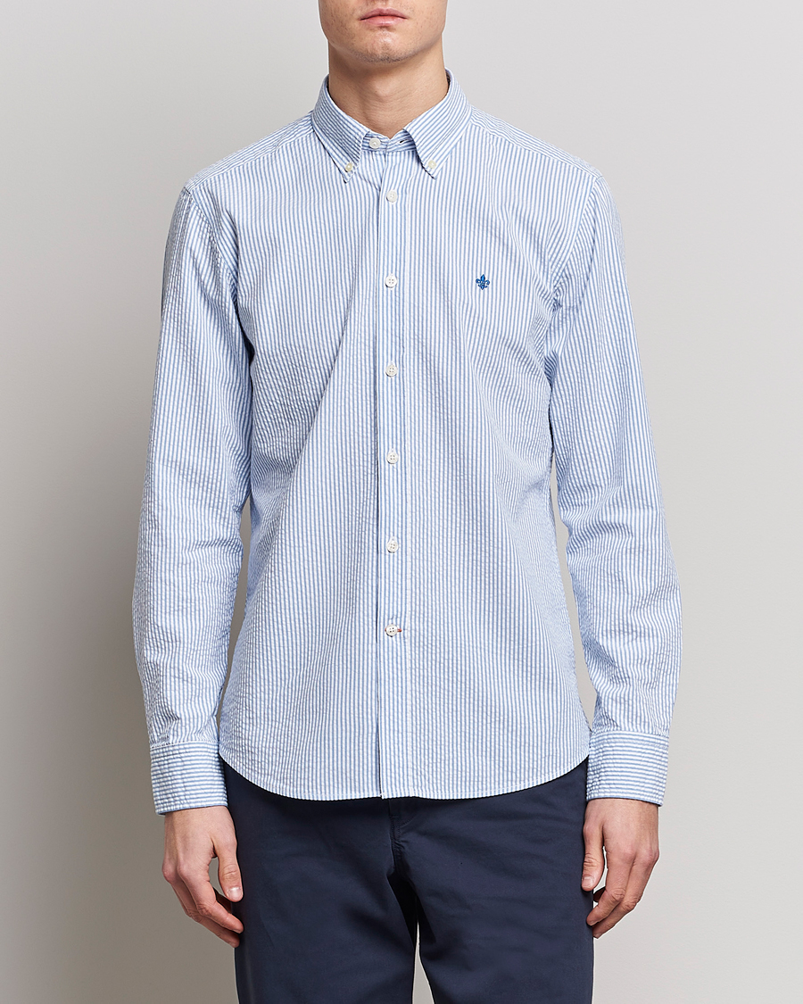 Herre | Casual | Morris | Seersucker Button Down Shirt Light Blue/White