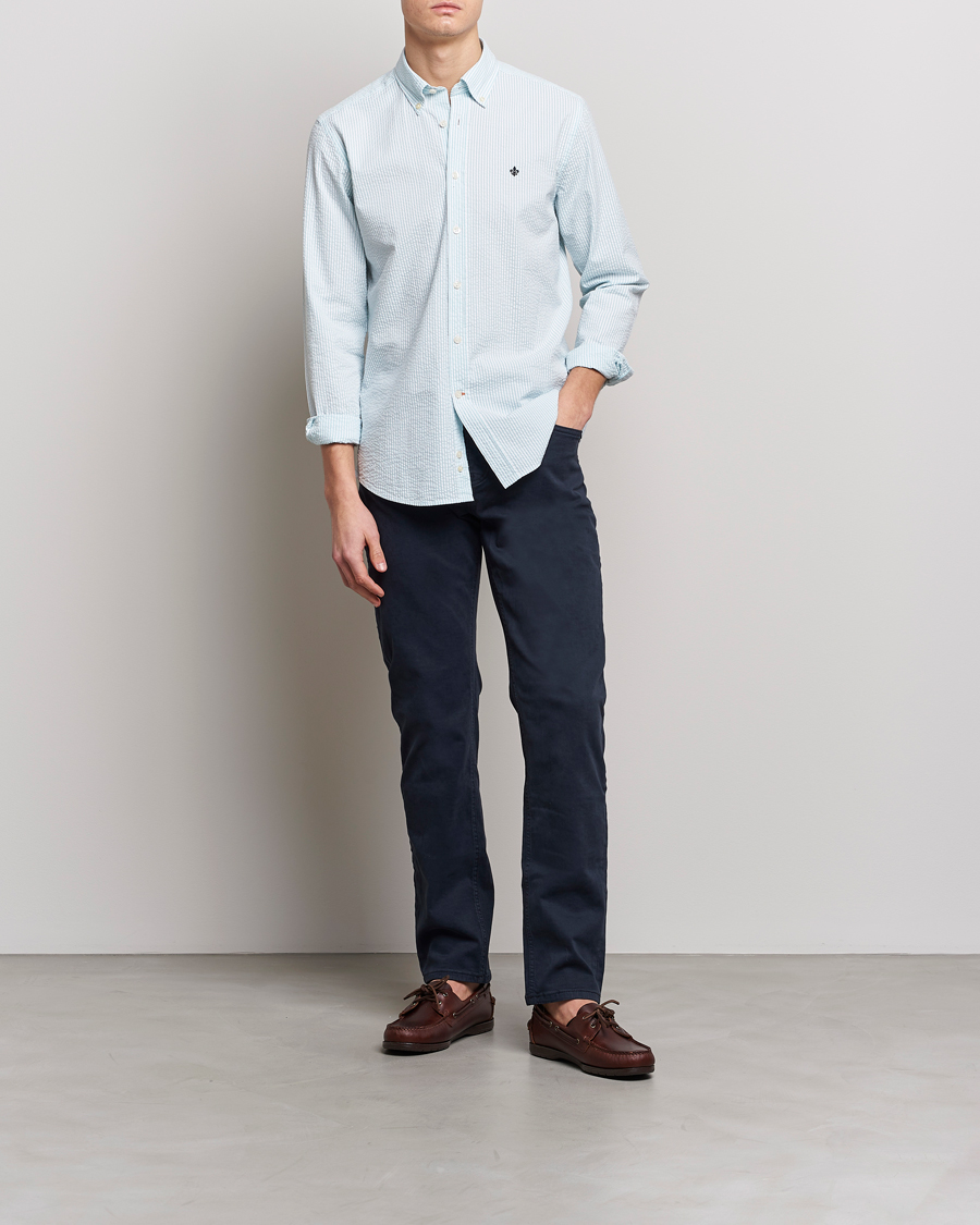 Herre | Skjorter | Morris | Seersucker Button Down Shirt Aqua/White