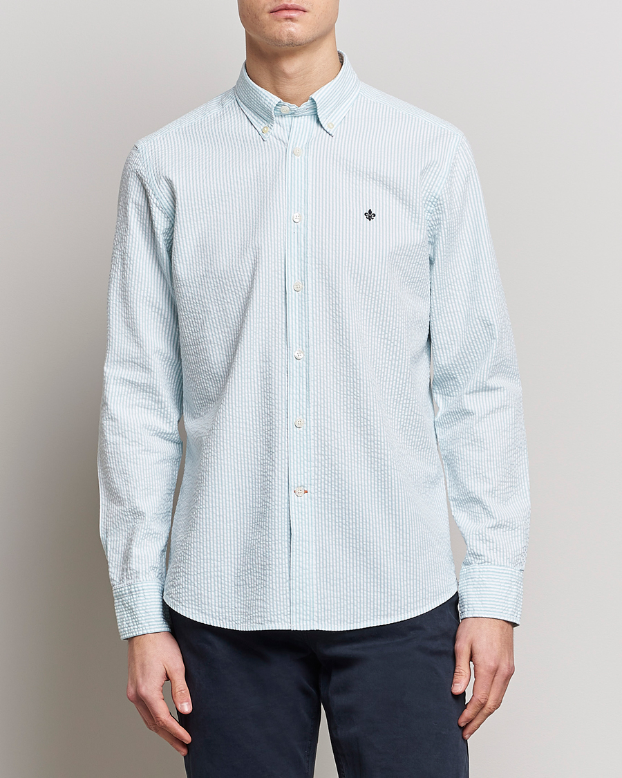 Herre | Skjorter | Morris | Seersucker Button Down Shirt Aqua/White