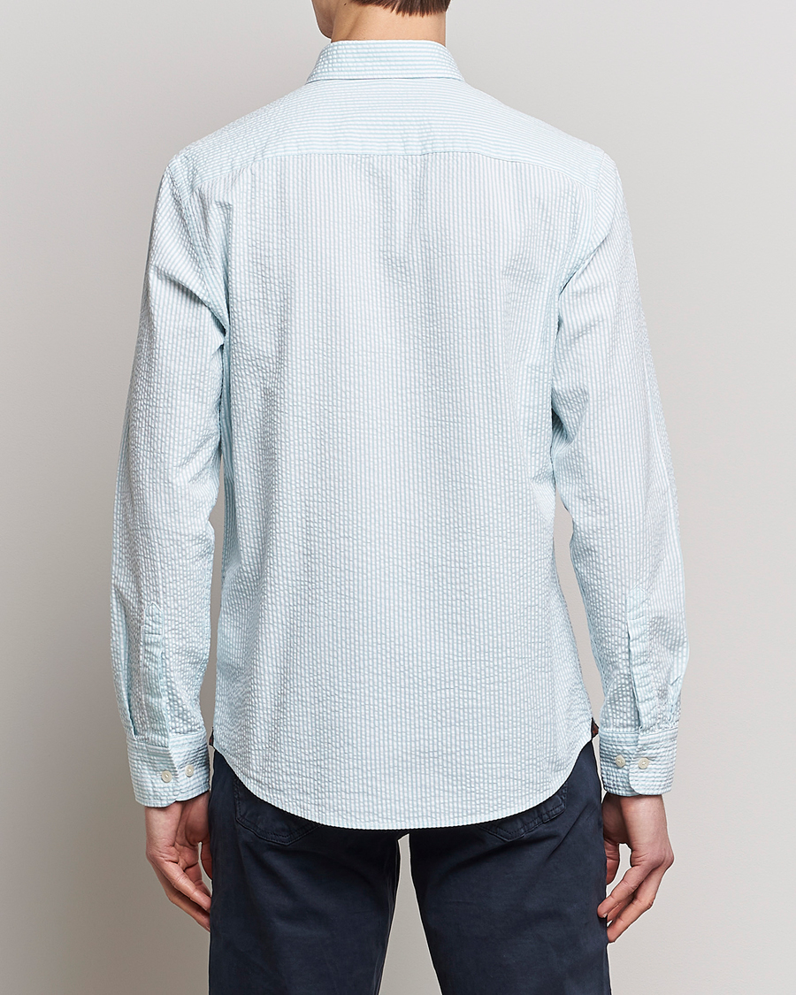 Herre | Skjorter | Morris | Seersucker Button Down Shirt Aqua/White