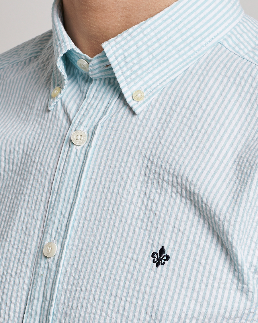 Herre | Skjorter | Morris | Seersucker Button Down Shirt Aqua/White