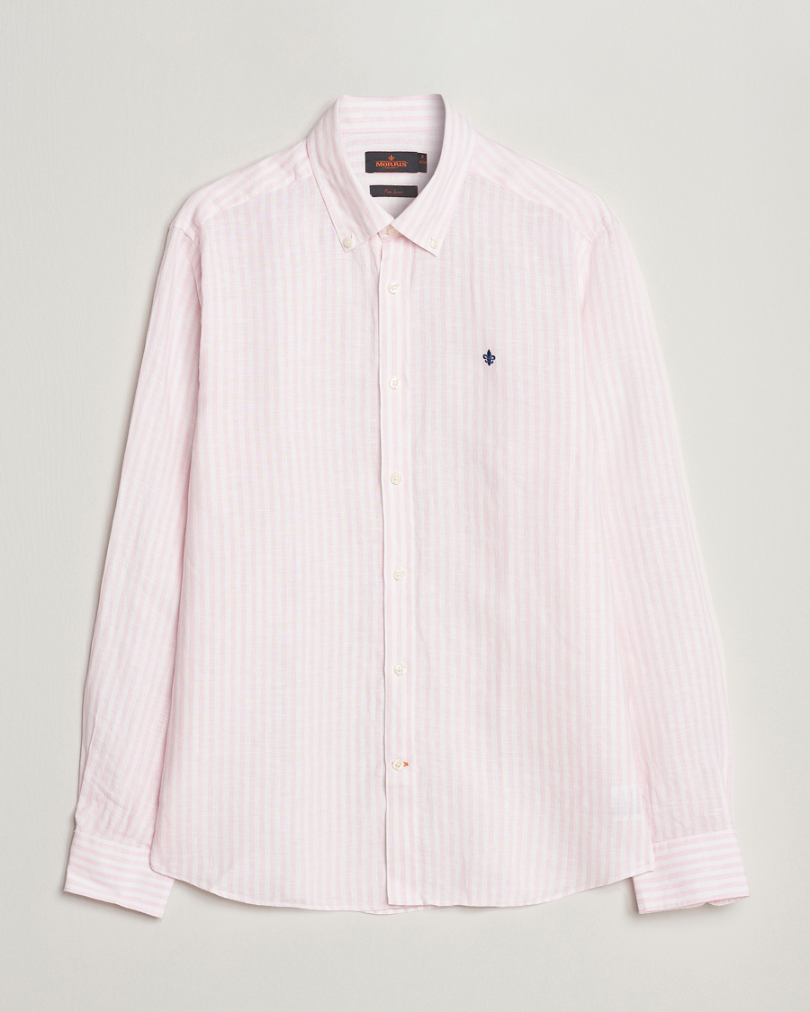 Herre | Skjorter | Morris | Douglas Linen Button Down Striped Shirt Pink/White