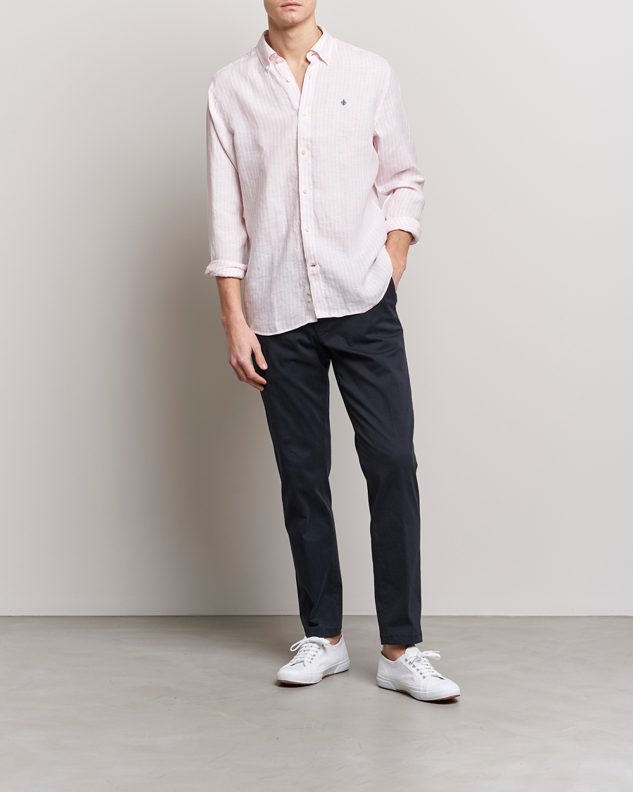 Herre | Skjorter | Morris | Douglas Linen Button Down Striped Shirt Pink/White