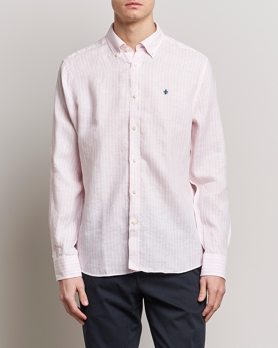 Herre |  | Morris | Douglas Linen Button Down Striped Shirt Pink/White