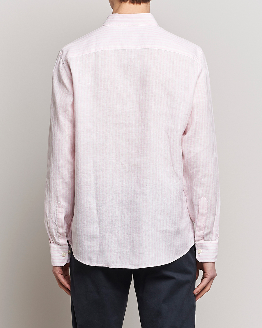 Herre | Skjorter | Morris | Douglas Linen Button Down Striped Shirt Pink/White