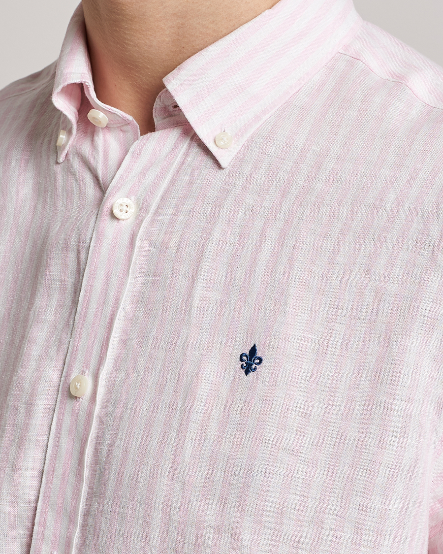 Herre | Skjorter | Morris | Douglas Linen Button Down Striped Shirt Pink/White