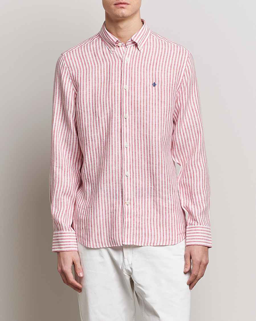 Herre | Linskjorter | Morris | Douglas Linen Button Down Striped Shirt Orange/White