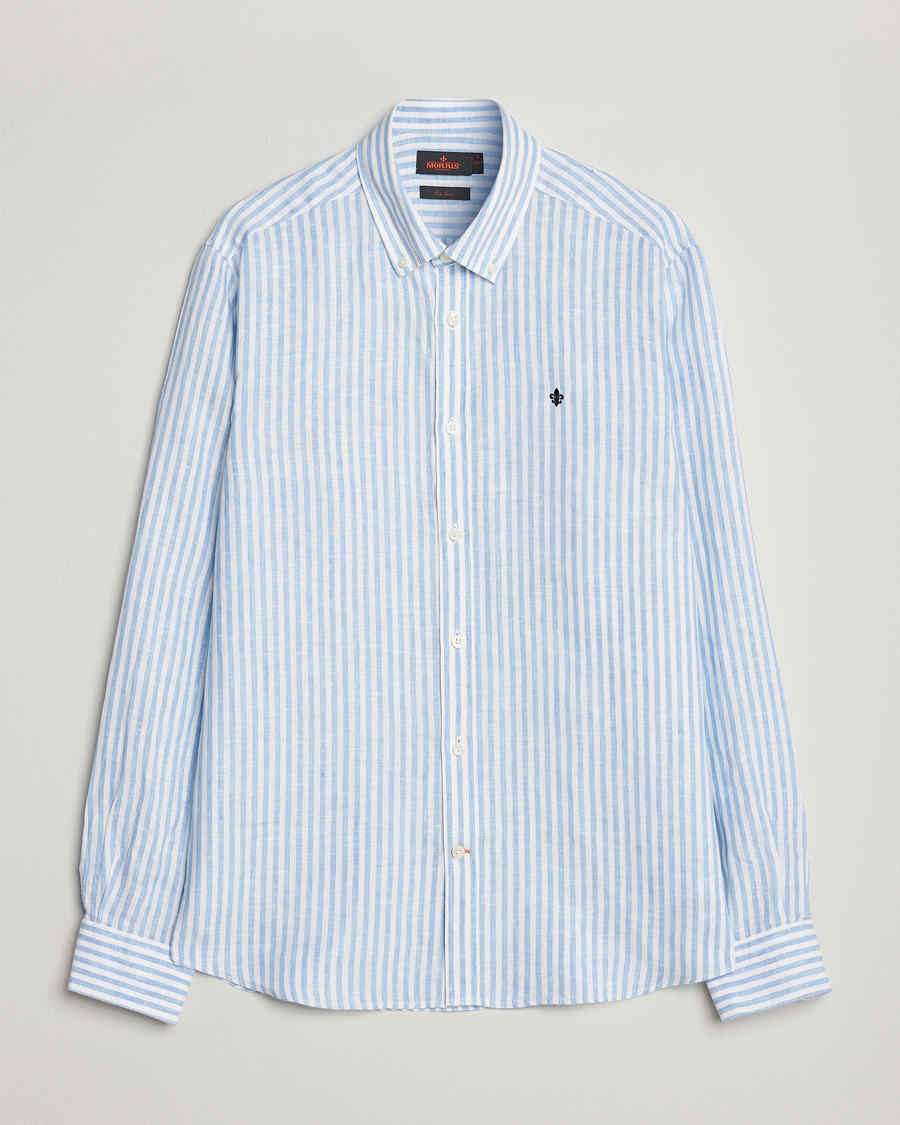 Herre | Skjorter | Morris | Douglas Linen Button Down Striped Shirt Blue/White