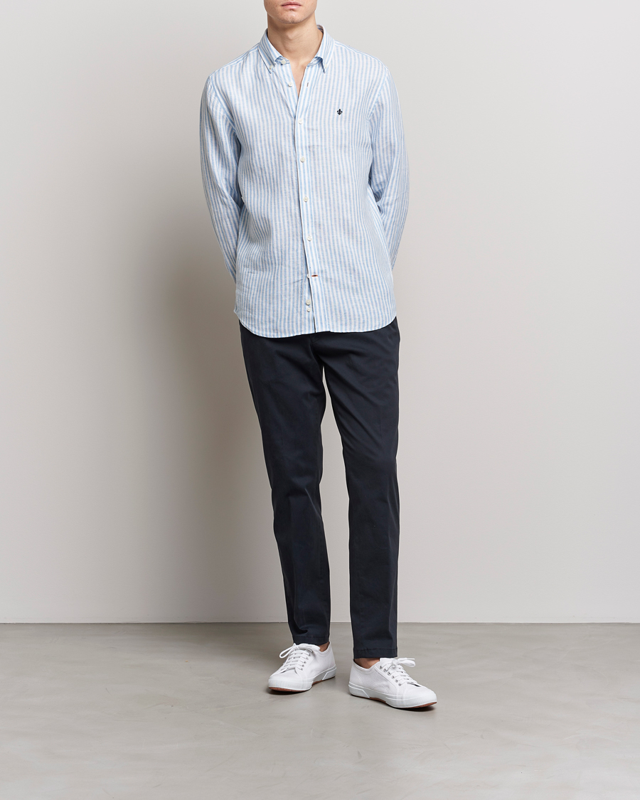 Herre | Skjorter | Morris | Douglas Linen Button Down Striped Shirt Blue/White