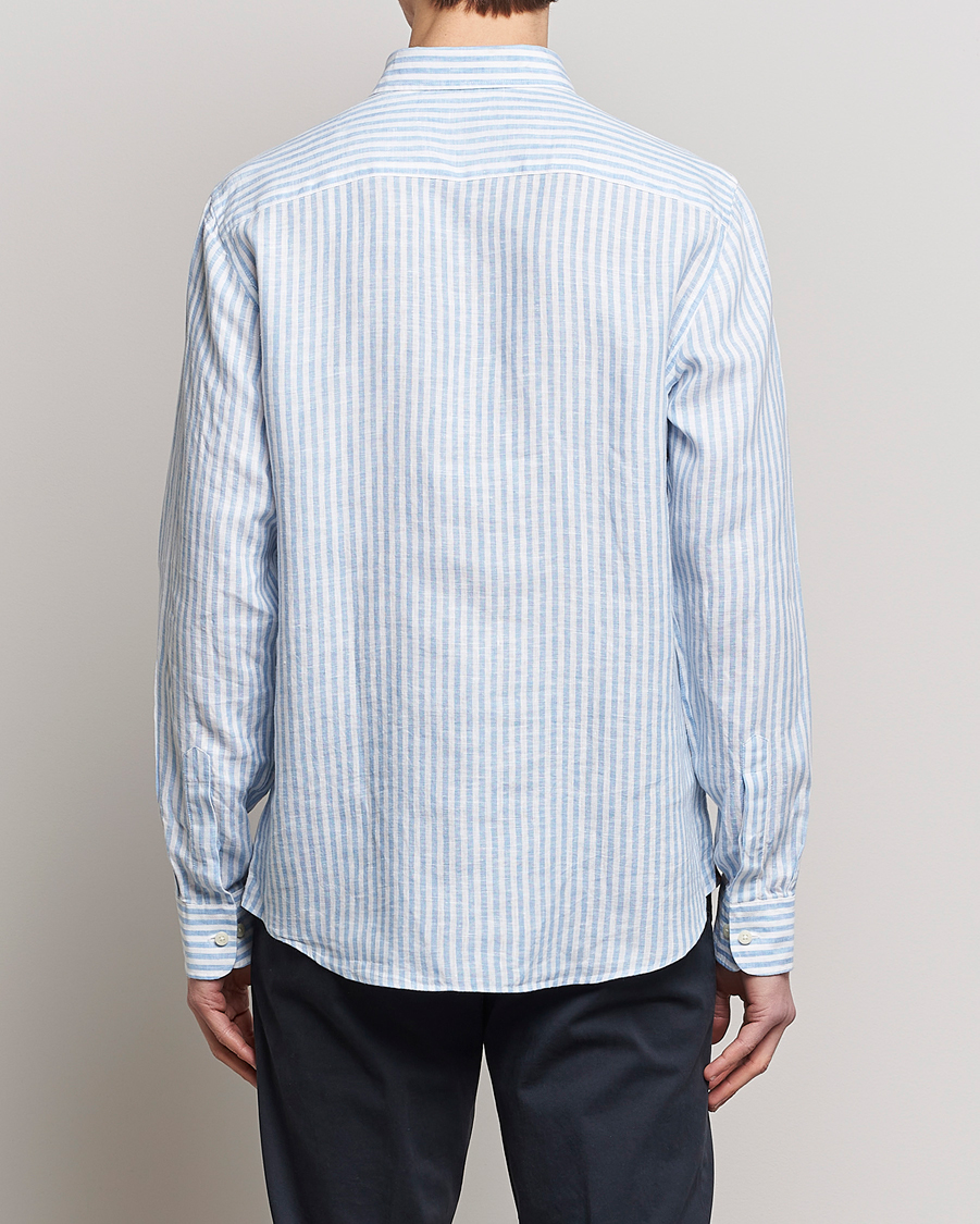 Herre | Skjorter | Morris | Douglas Linen Button Down Striped Shirt Blue/White